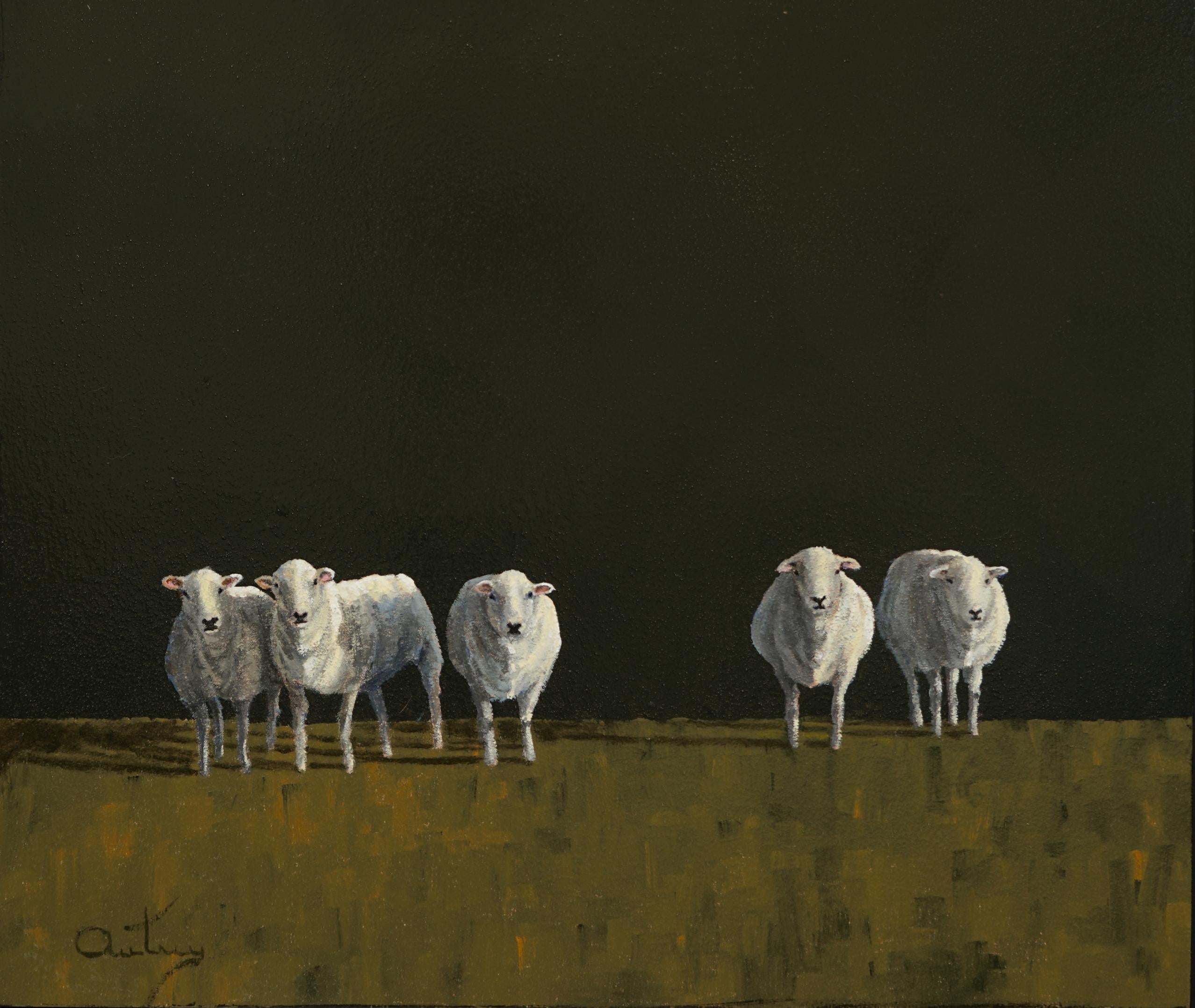   LOOK FOR FREE SHIPPING AT CHECKOUT. 

A Gathering  is an 18 x 14 oil on panel painting of sheep who look as if they are in  search of something. A Gathering is by Texas artist Luke Autrey who lives and paints in Austin, Texas. In this painting 