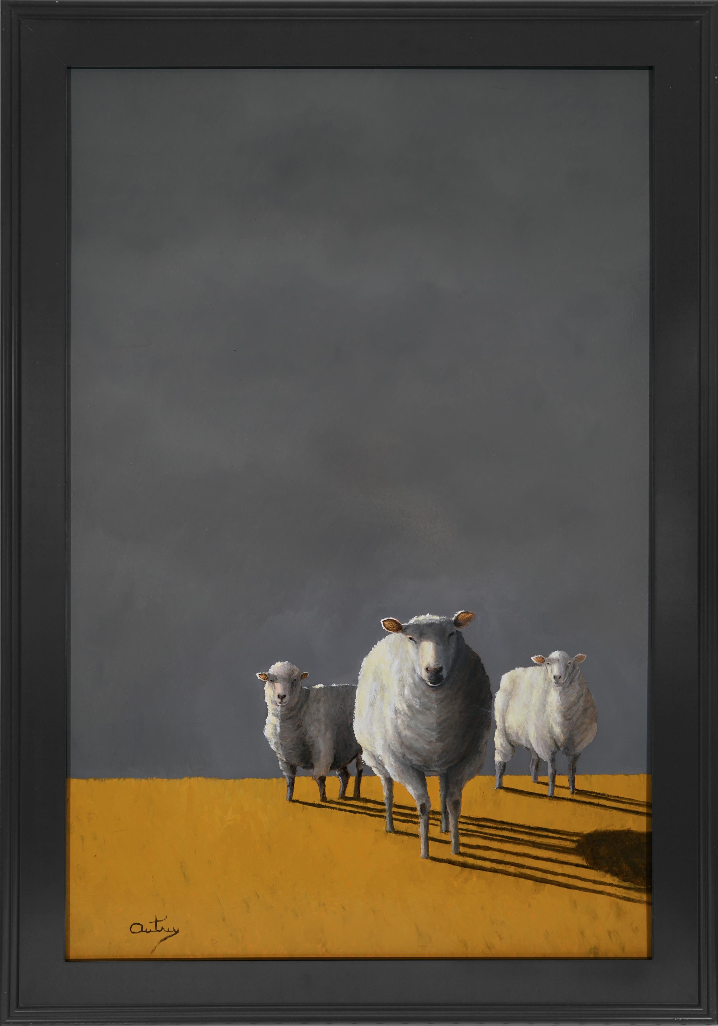 COUPLE  Realist  Light and  Shadow    Sheep Texas Longhorn   Oil on Canvas Frame For Sale 8