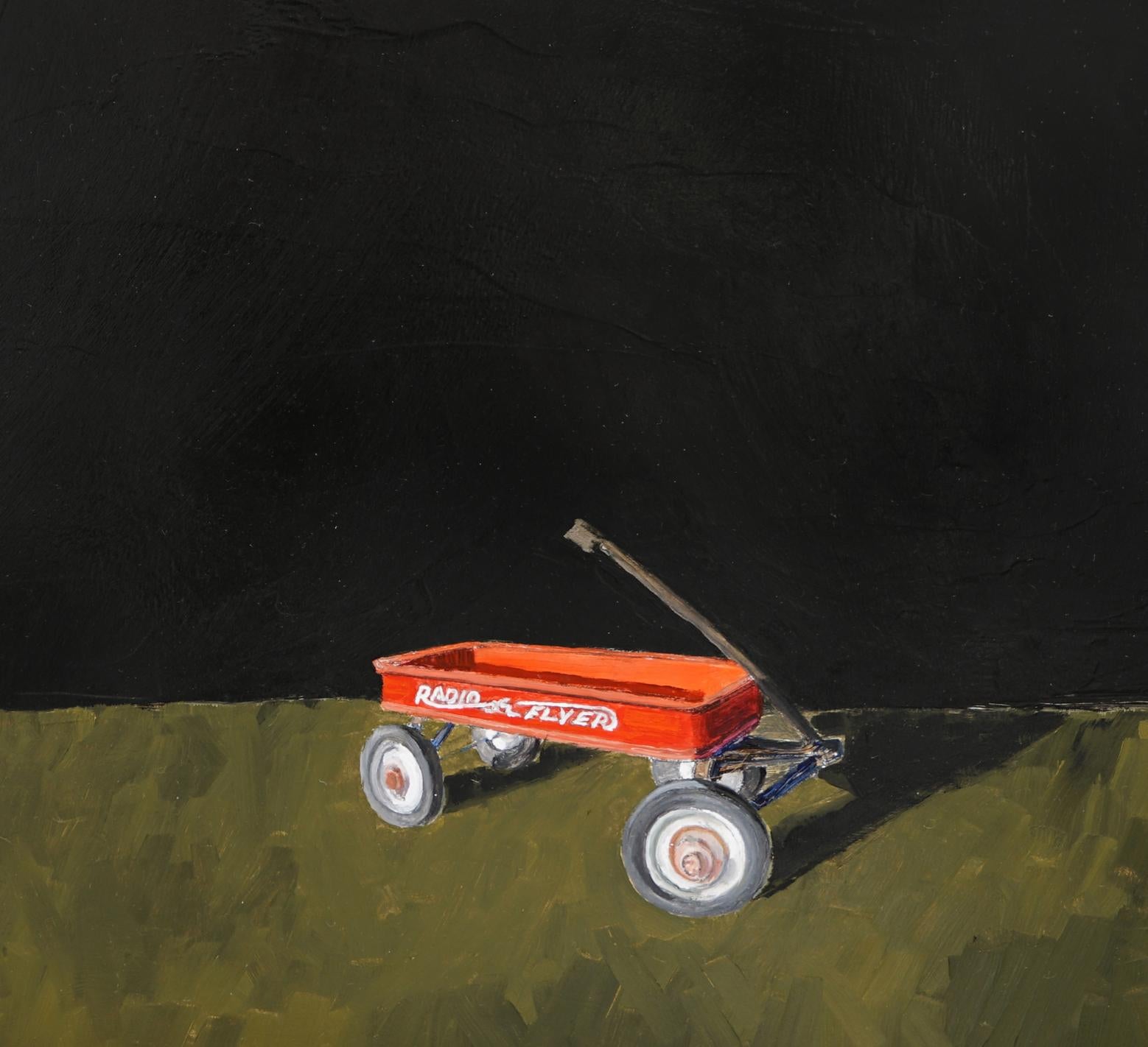   LOOK FOR FREE SHIPPING AT CHECKOUT. 

 Done for the Day is an 11 x 14 ( 17 x 20 framed ) oil on panel painting of the famous Radio Flyer Red Wagon that many children had growing up in the USA. This is the history of Radio Flyer that is depicted in