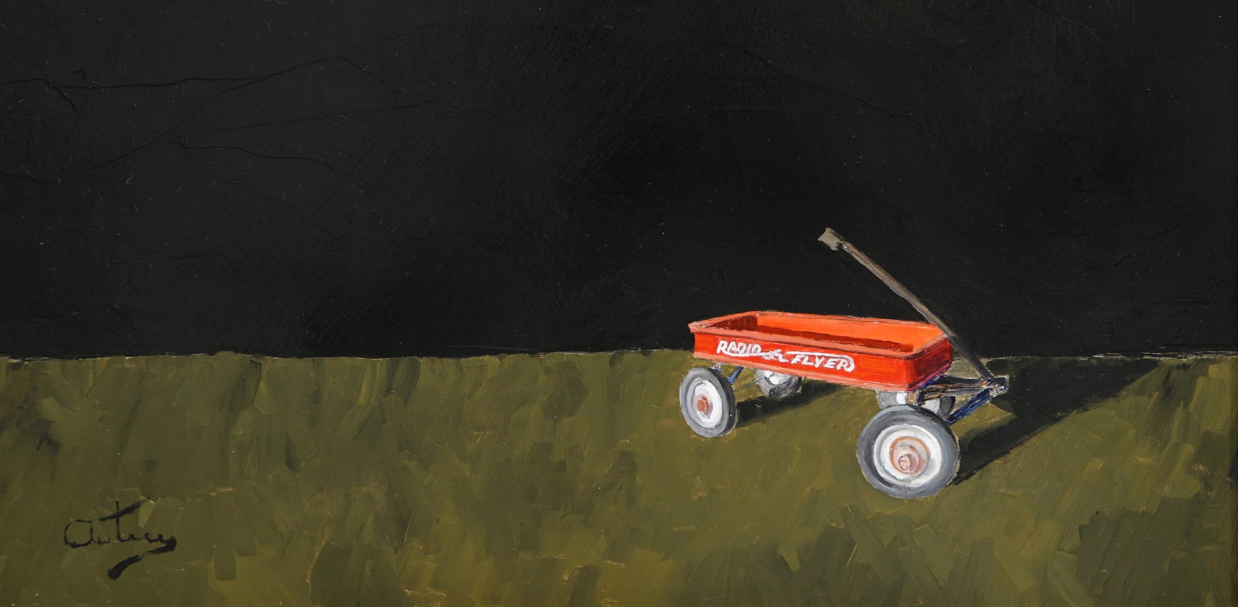DONE FOR THE DAY WITH MY RADIO FLYER  Realist  Light and  Shadow Oil on Panel For Sale 1