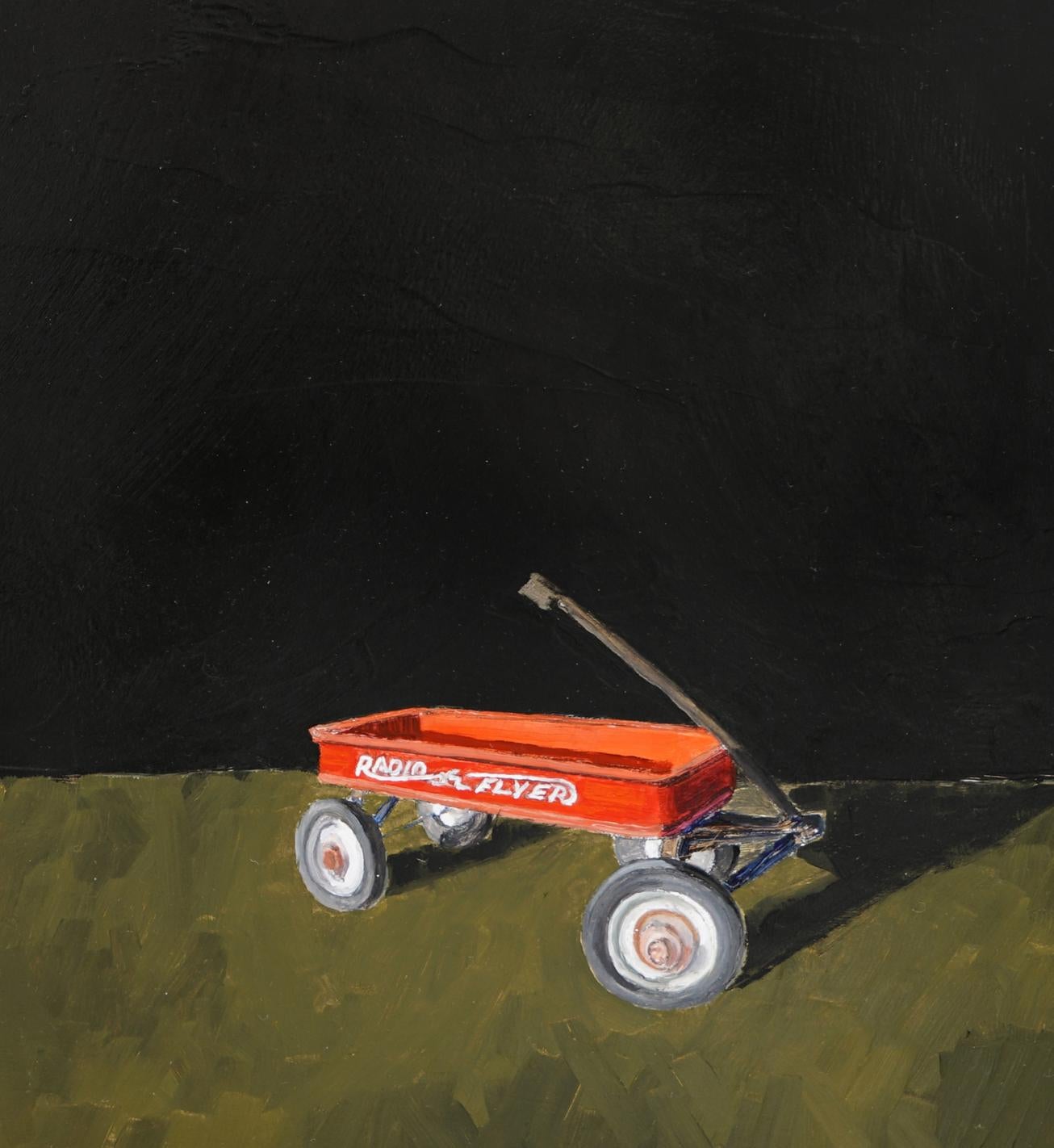 DONE FOR THE DAY WITH MY RADIO FLYER  Realist  Light and  Shadow Oil on Panel For Sale 2