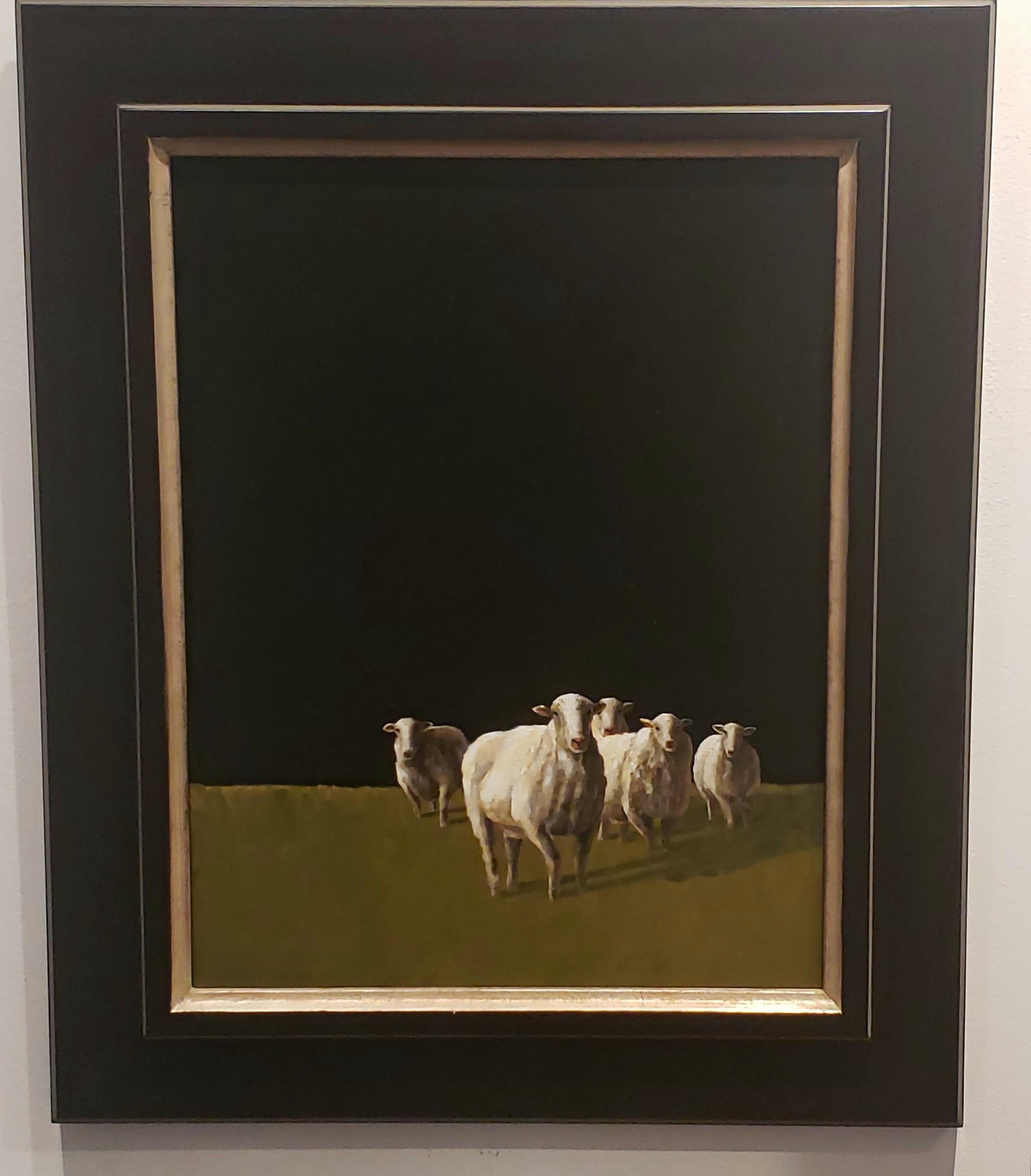 Five Sheep, Cinco Ovejas, Realism, Texas Artist, Livestock. Realist,   - Painting by Luke Autrey