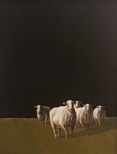Five Sheep, Cinco Ovejas, Realism, Texas Artist, Livestock. Realist,  