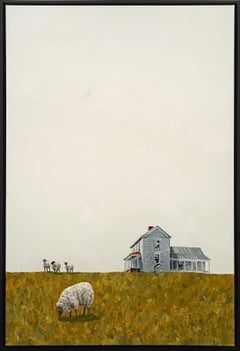 Cuatro ovejas en el campo, Realista, Luz/sombra  Pintura al óleo 36" x 24  Granja