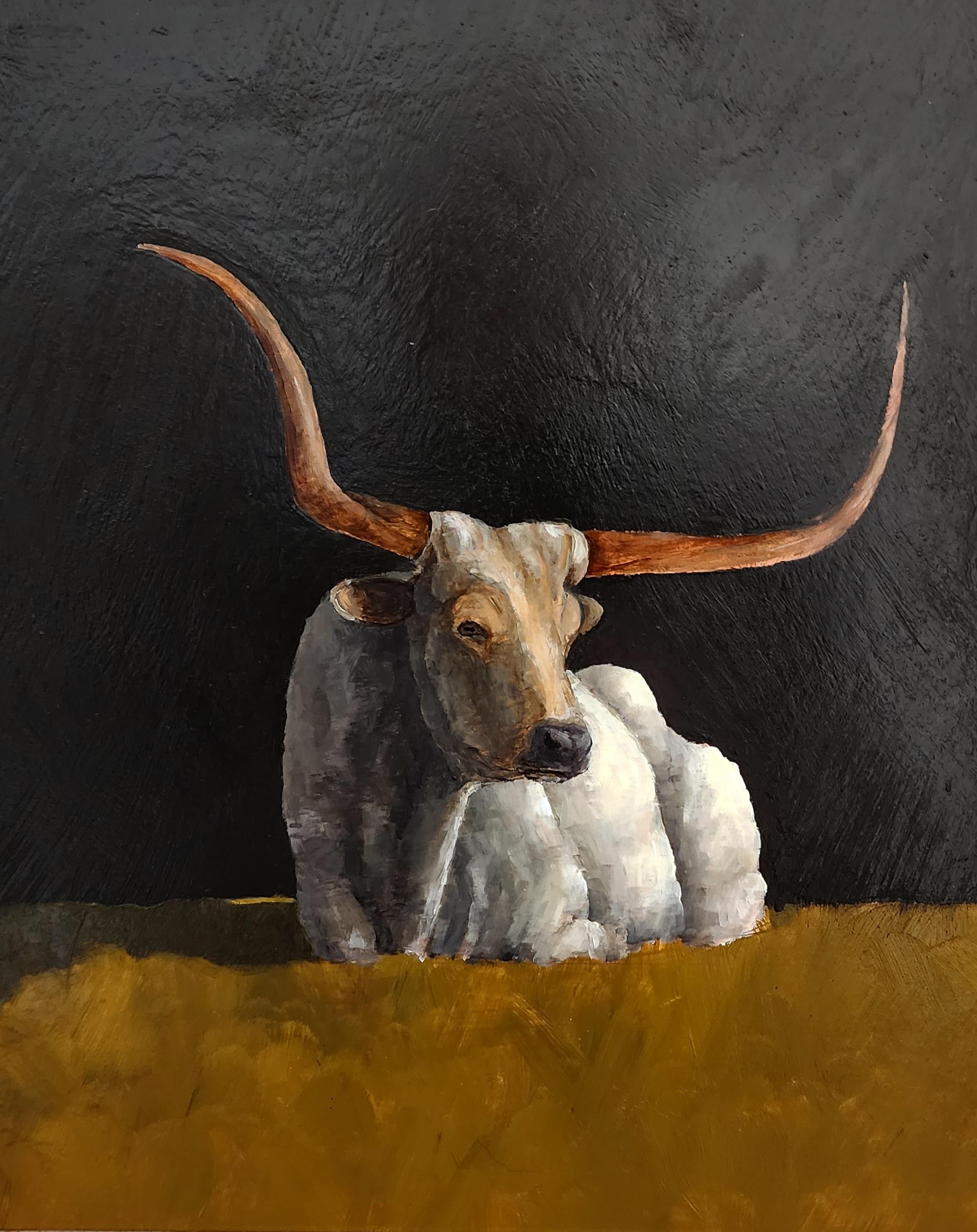 Majestic Longhorn, Realist, Light/ Shadow, Oil Painting, Texas Longhorn 1