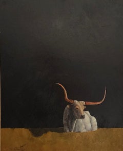 Majestueux Longhorn, réaliste, lumière/ombre, peinture à l'huile, Longhorn du Texas