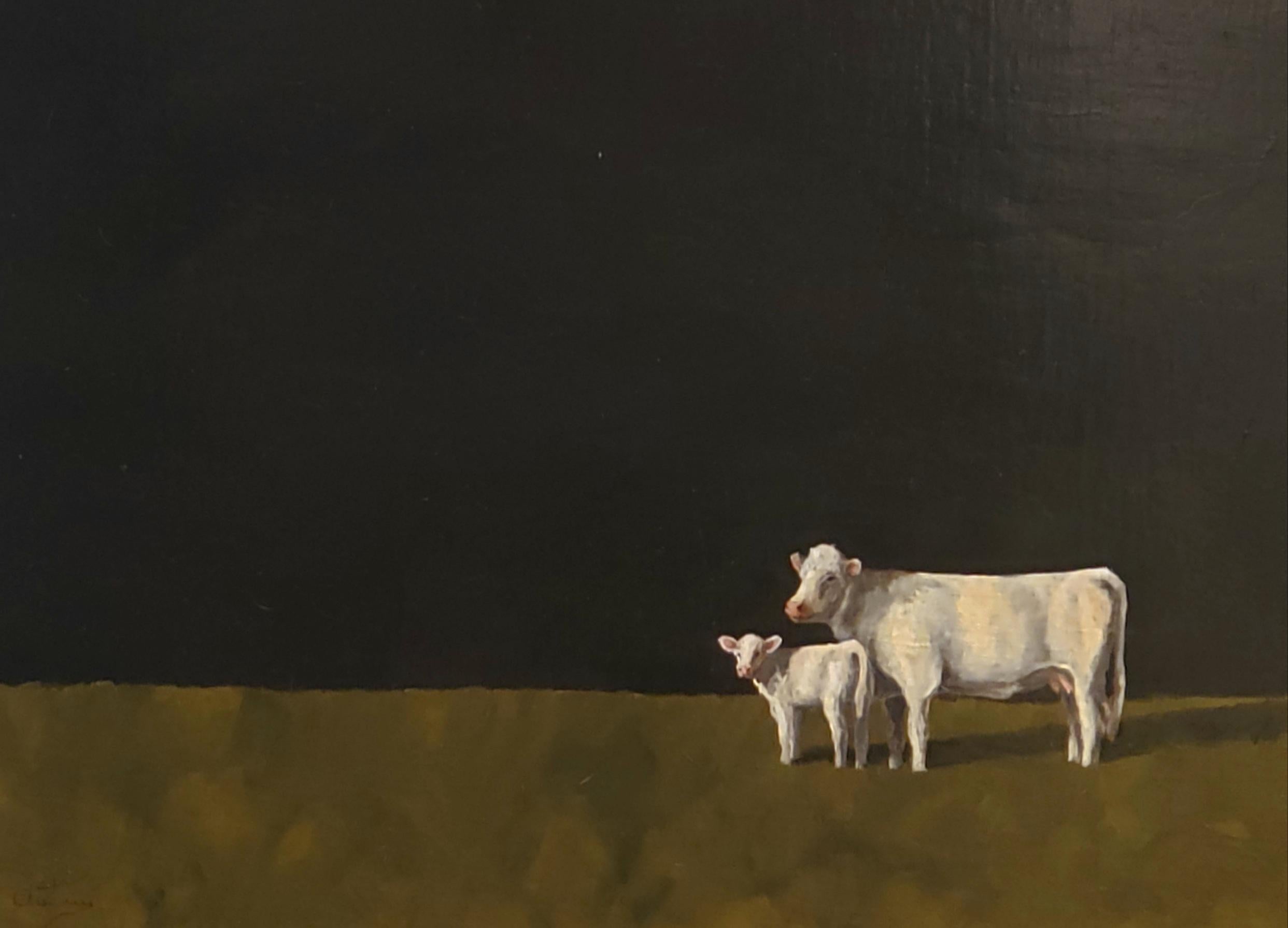 Ovejas Grandes, Livestock, Realism, Texas Artist,  Realist, Texas Ranch - Black Landscape Painting by Luke Autrey