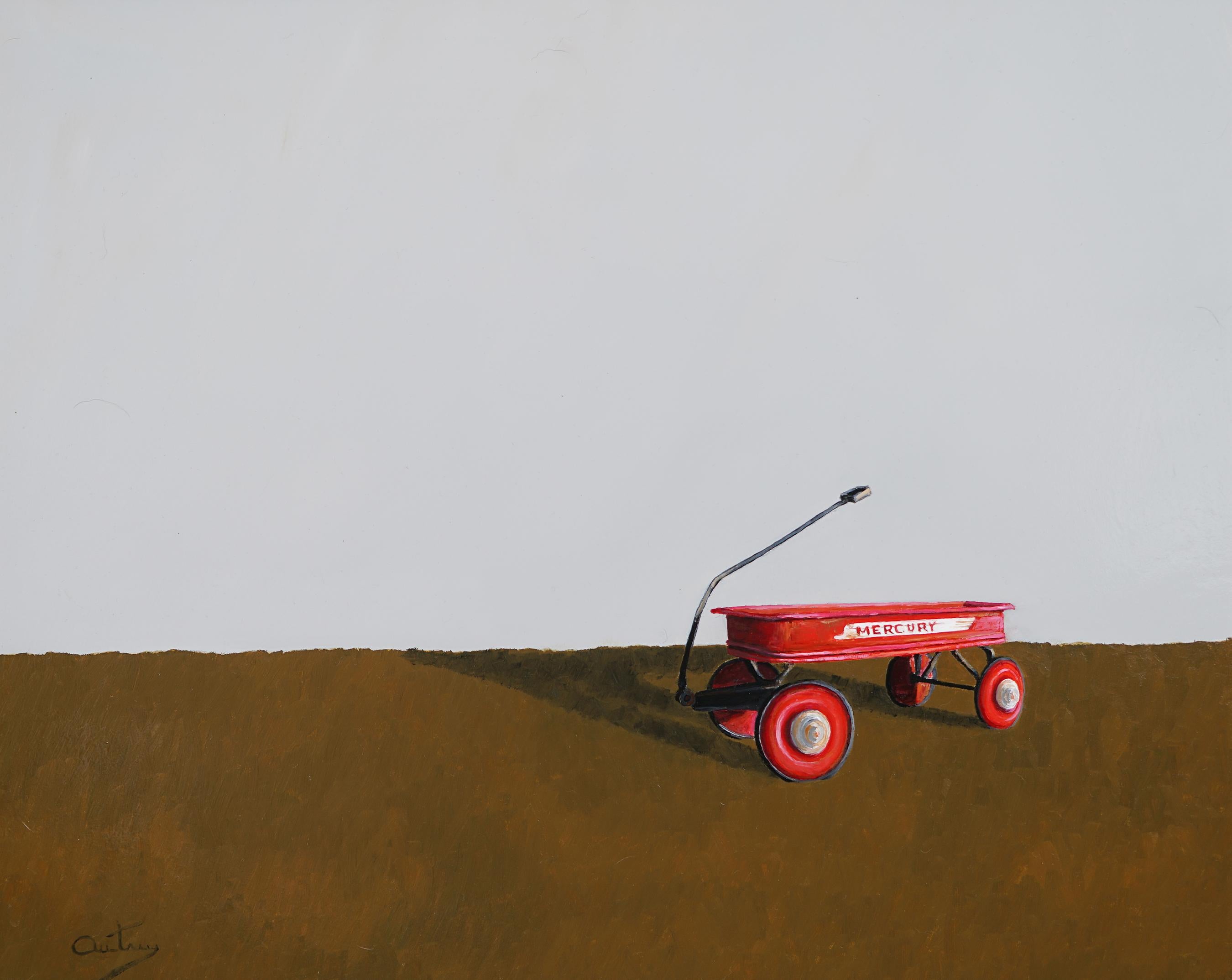 PLAYTIME WITH MY MERCURY WAGON  Realist  Light and  Shadow Oil on Panel - American Realist Painting by Luke Autrey