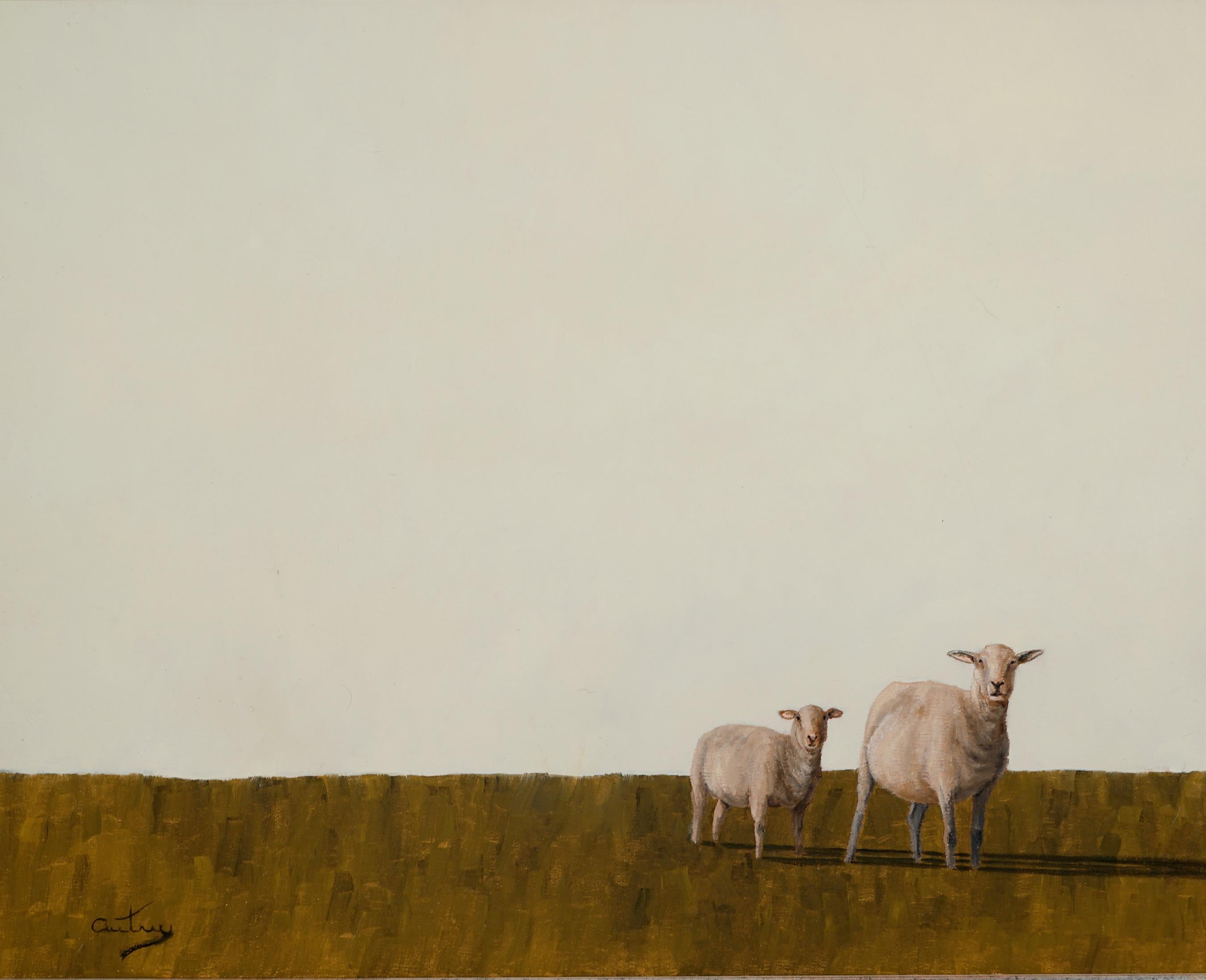 QUESTIONNEMENT  Mouton  Lampe et ombre réalistes  Huile sur toile Encadré - Painting de Luke Autrey