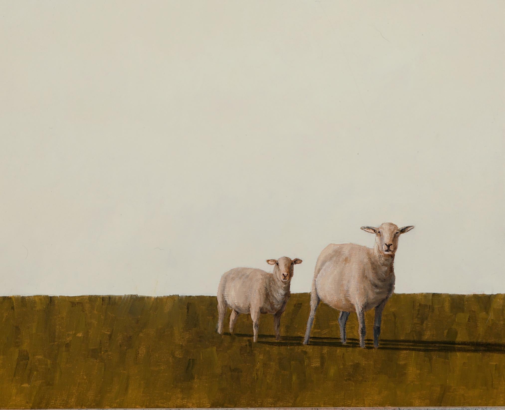 QUESTIONNEMENT  Mouton  Lampe et ombre réalistes  Huile sur toile Encadré - Réalisme américain Painting par Luke Autrey