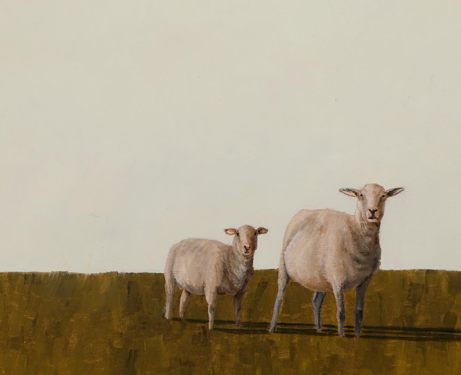   VÉRIFIEZ QUE LA LIVRAISON EST GRATUITE À LA CAISSE. 
Questionnement  est une peinture à l'huile de 16 x 20 représentant deux moutons  qui ont l'air d'être en  à la recherche de quelque chose. Questioning est une œuvre de l'artiste texan Luke