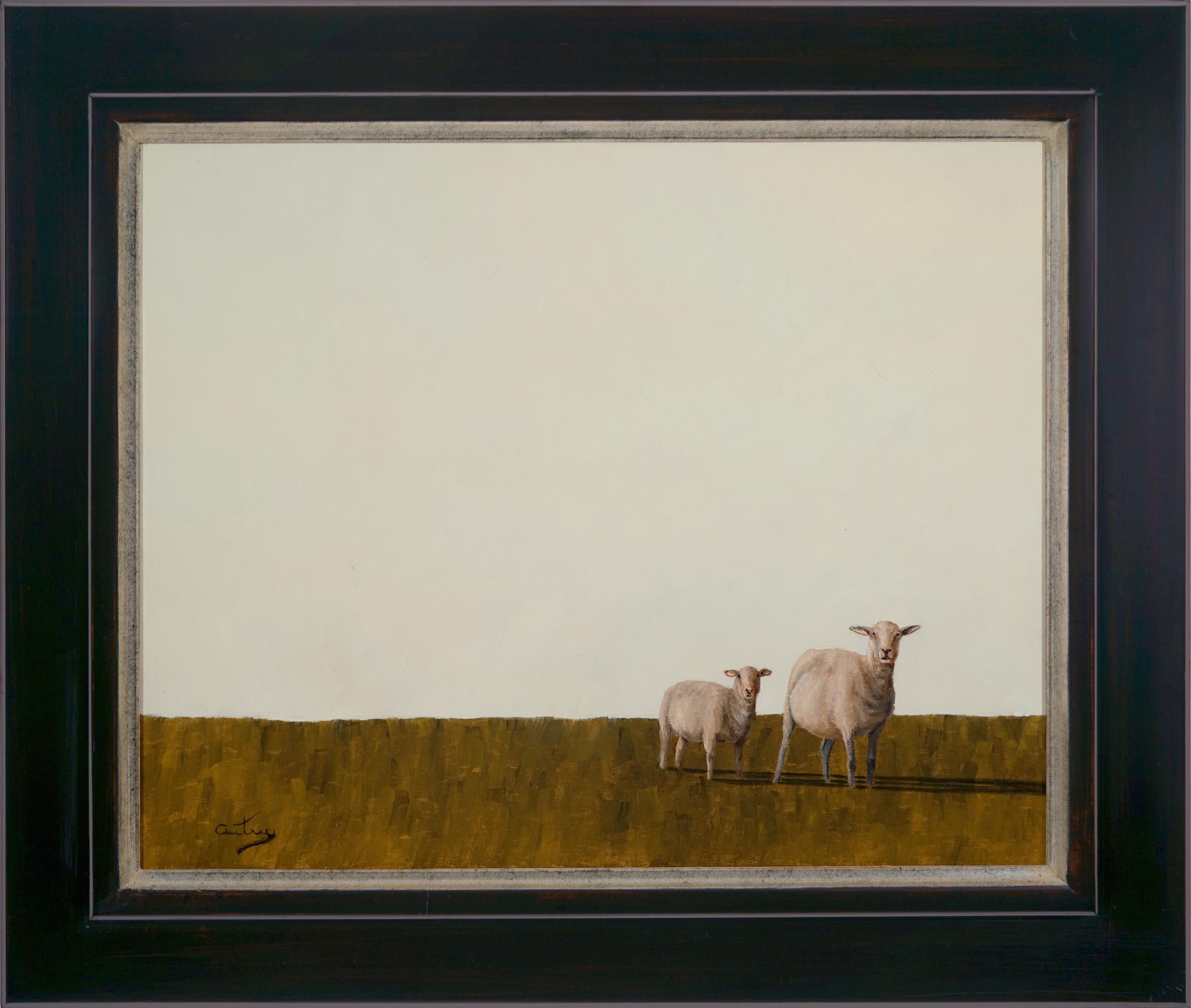 Animal Painting Luke Autrey - QUESTIONNEMENT  Mouton  Lampe et ombre réalistes  Huile sur toile Encadré