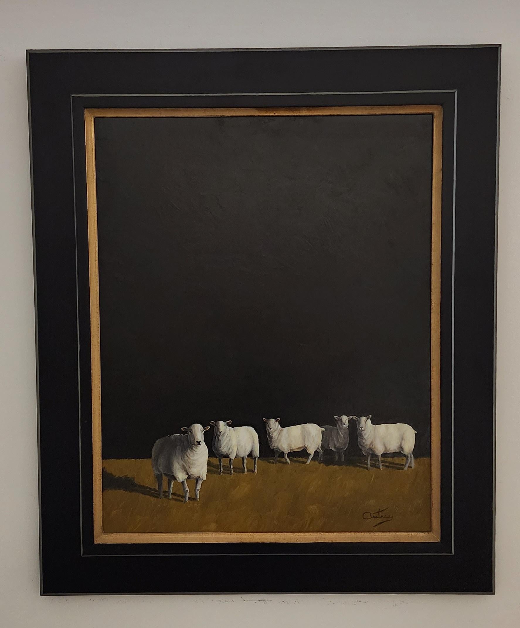   LOOK FOR FREE SHIPPING AT CHECKOUT. IF NOT AVAILABLE GALLERY PAYS FOR SHIPPING IN USA.   ALSO SHOWN ARE OTHER AVAILABLE PAINTINGS.
Sheep (Ovejas) in the Field  is an oil painting that was completed in February 2023.. It has a  custom made frame