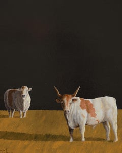 Texas Longhorn and Sheep  Realism 20" x 16" oil  Bovine  Landscape Animals