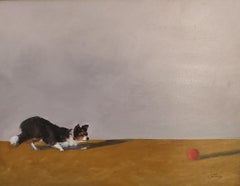 The Red Ball, Texas Artist, Realist, Light and Shadow, Dog Painting, Realism