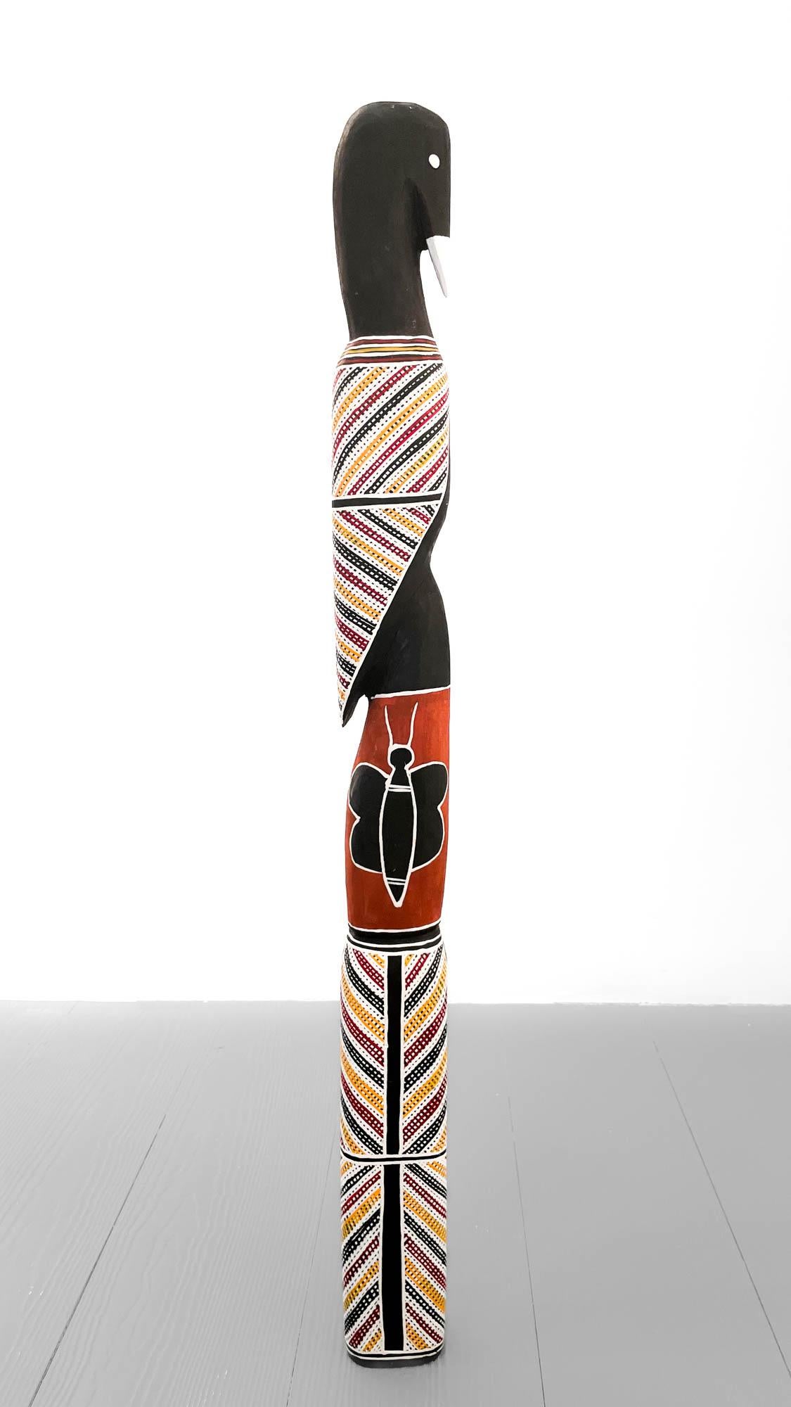 Luke Djalagarrarra  Abstract Sculpture - "Bird with Butterfly Design" Aboriginal Wood Sculpture by Luke Djalagarrarra