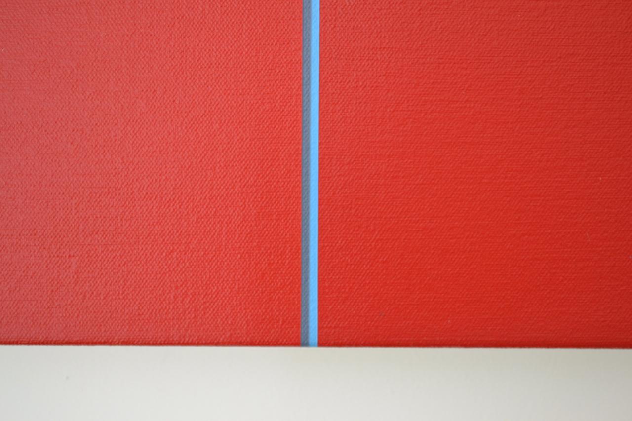 The pristine surfaces of these architectonic paintings bear the hallmarks of American post-Abstraction and conceptual practice as they nod in the direction of Barnett Newman and the Minimalist sculptor Dan Flavin; but there the affinity with both