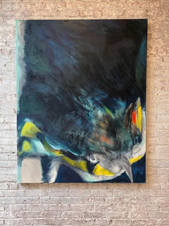 "Flying the Depths" 2023, Abstract Expressionist Oil and Charcoal on Canvas