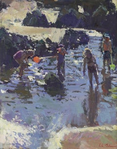 'Fishing Nets at the Ready' oil painting by British artist Luke Martineau