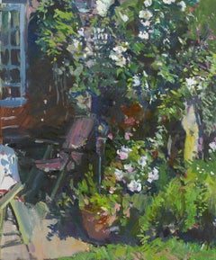 'Roses in the Garden' oil painting by British artist Luke Martineau