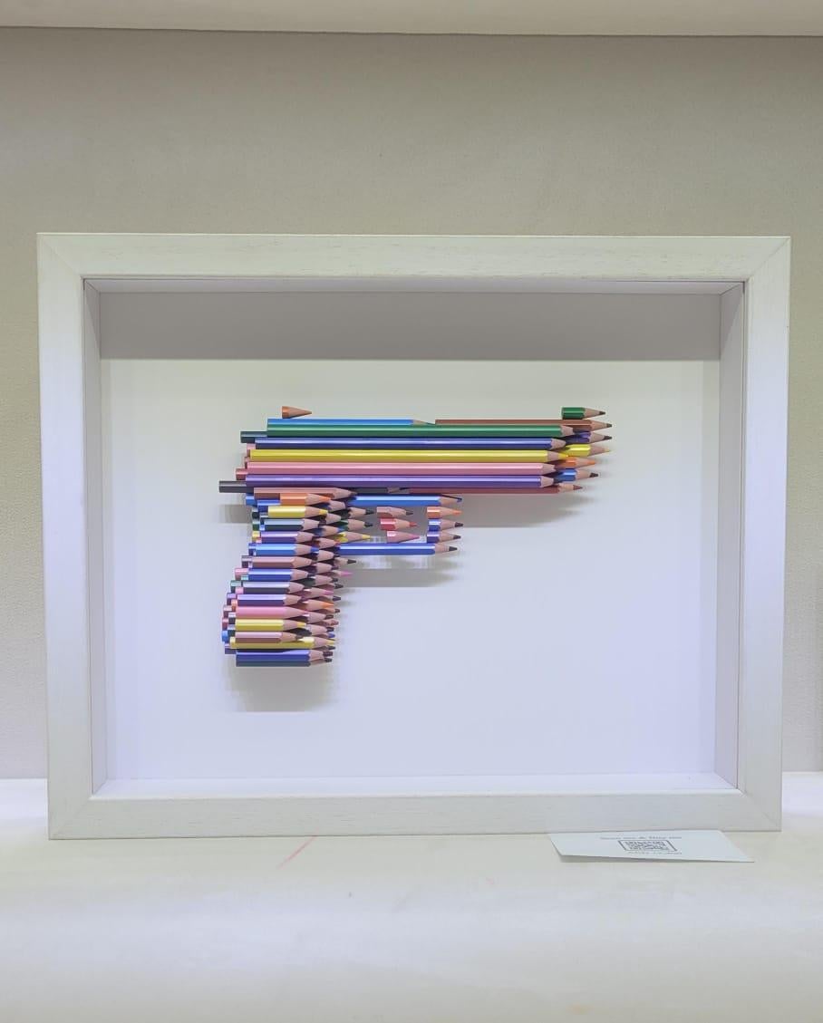 n3 Beretta in Crayons - Pop Art Mixed Media Art by Luke Newton