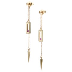 Luke Rose 14 Carat Gold and Pink Sapphire Drop Earrings