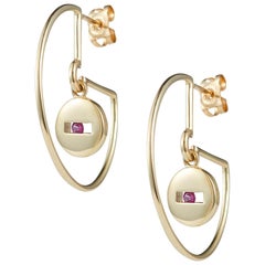 Luke Rose 14 Carat Gold and Pink Sapphire Hoop Earrings