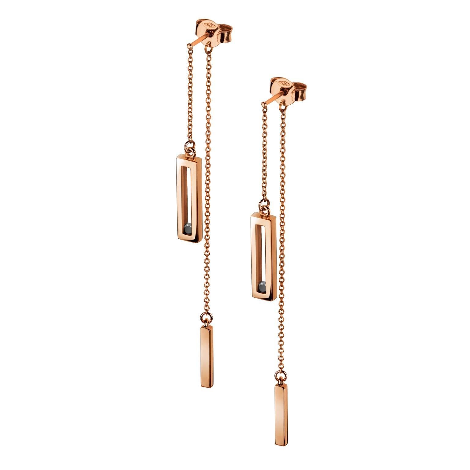 Luke Rose Black Diamond and Rose Gold Drop Earrings