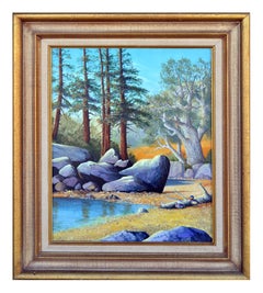 Vintage California Mountain Pond Landscape with Ducks by Luke Stamos