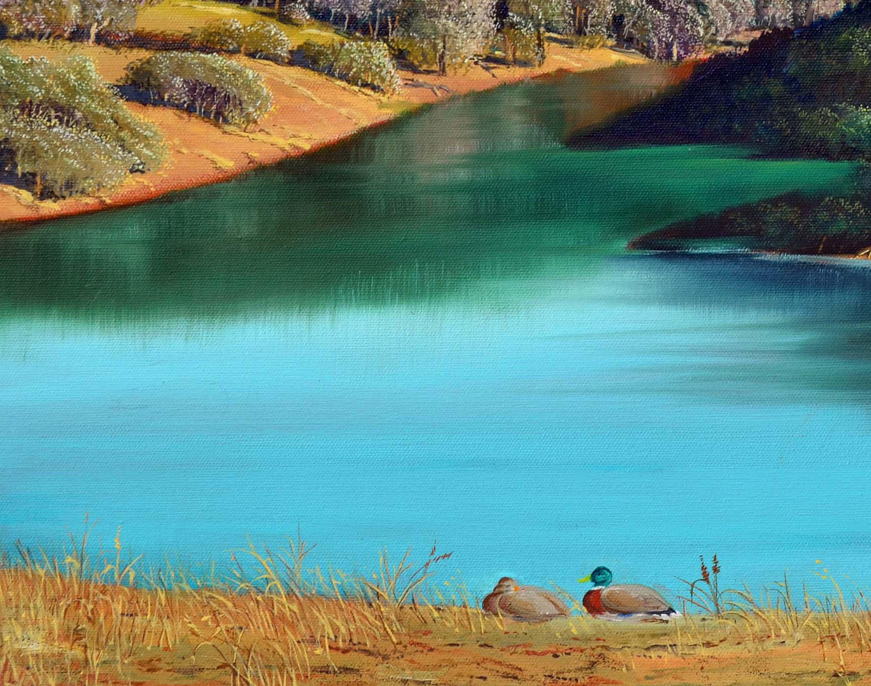 Northern California Duck Lake, Realist Landscape - American Realist Painting by Luke Stamos