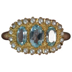 Luke Stockley 9 Carat Gold Aquamarine and Seed Pearl Cluster Ring