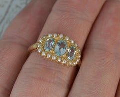 Luke Stockley 9 Carat Gold Aquamarine and Seed Pearl Cluster Ring