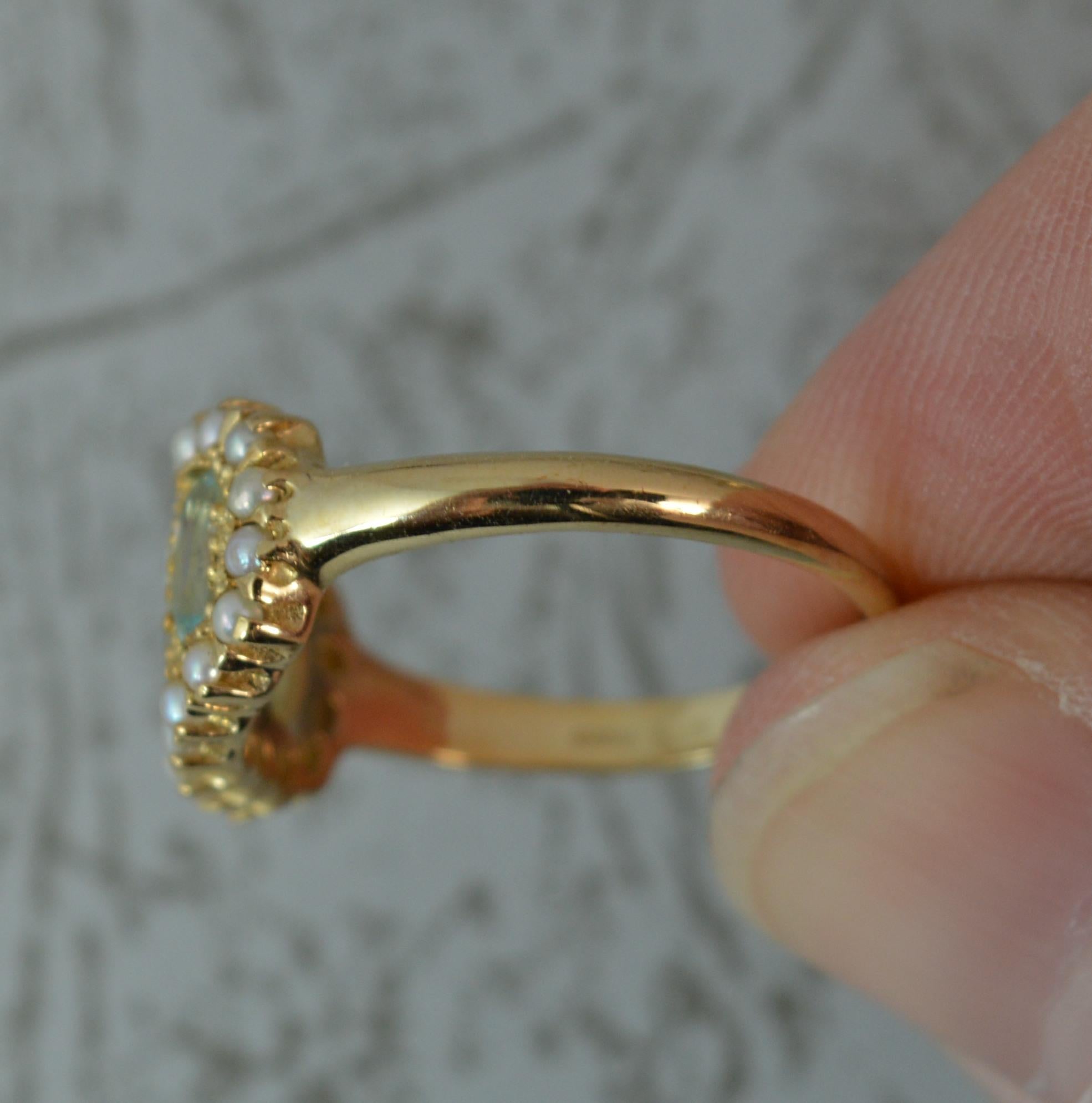 Luke Stockley 9 Carat Gold Aquamarine and Seed Pearl Cluster Ring In Excellent Condition In St Helens, GB