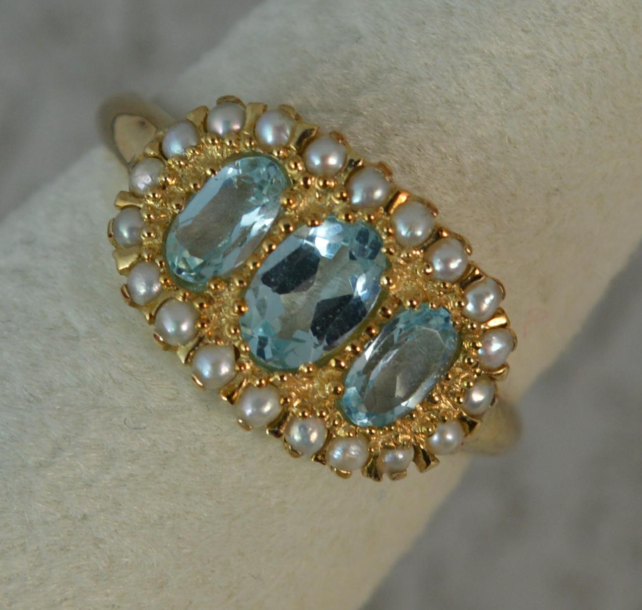 Luke Stockley 9 Carat Gold Aquamarine and Seed Pearl Cluster Ring 1