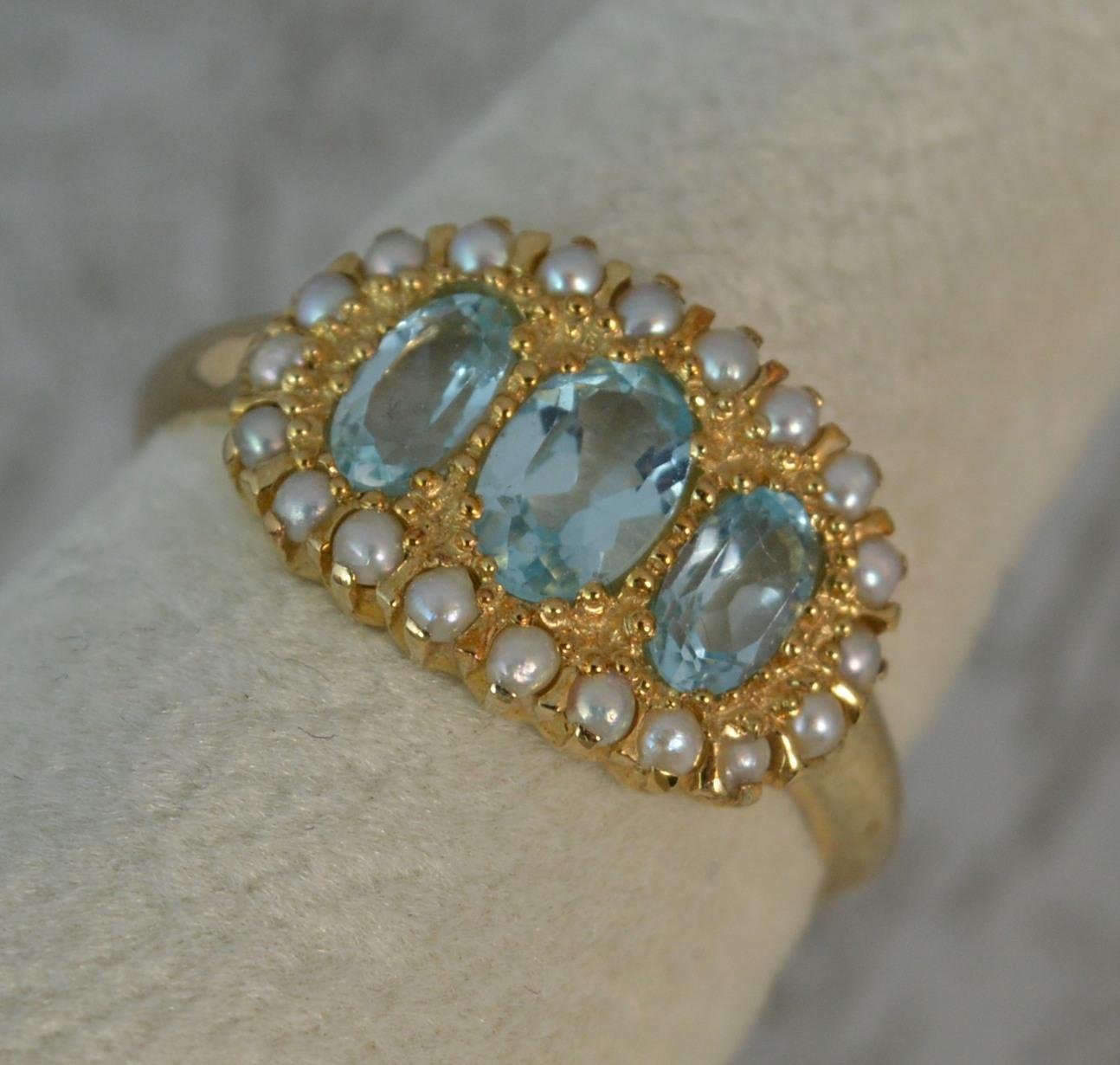 Luke Stockley 9 Carat Gold Aquamarine and Seed Pearl Cluster Ring 2