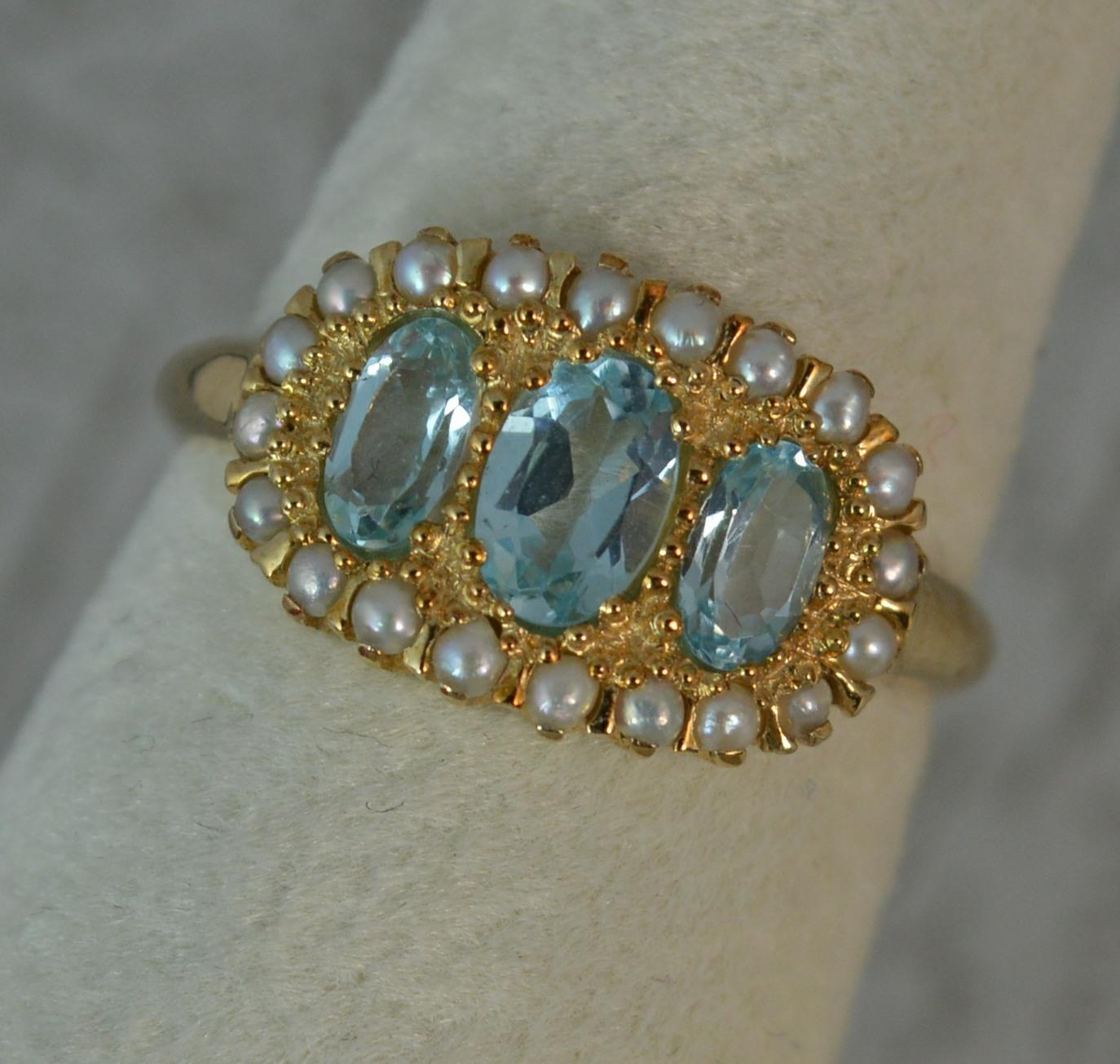 Luke Stockley 9 Carat Gold Aquamarine and Seed Pearl Cluster Ring 3