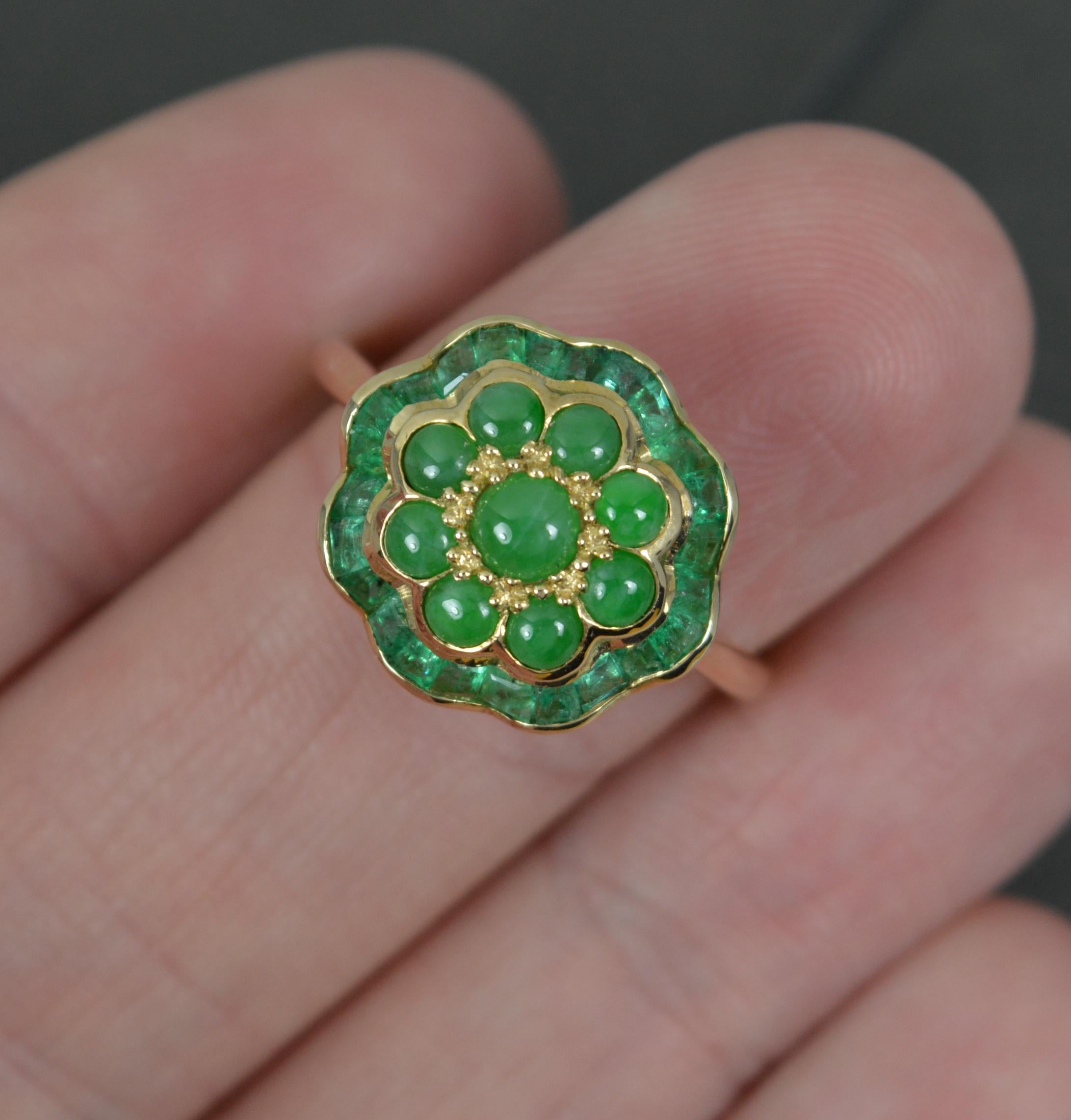 Luke Stockley Jade and Emerald 9ct Gold Cluster Ring In Excellent Condition In St Helens, GB