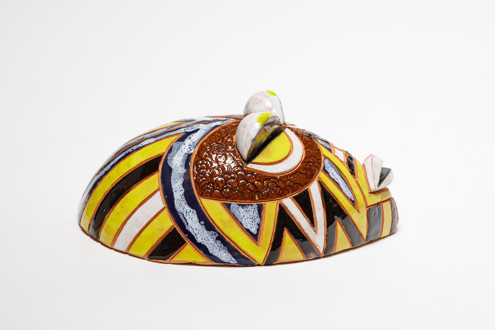 Lukia XXIth century design wall colored decorative african ceramic mask In Excellent Condition For Sale In Neuilly-en- sancerre, FR