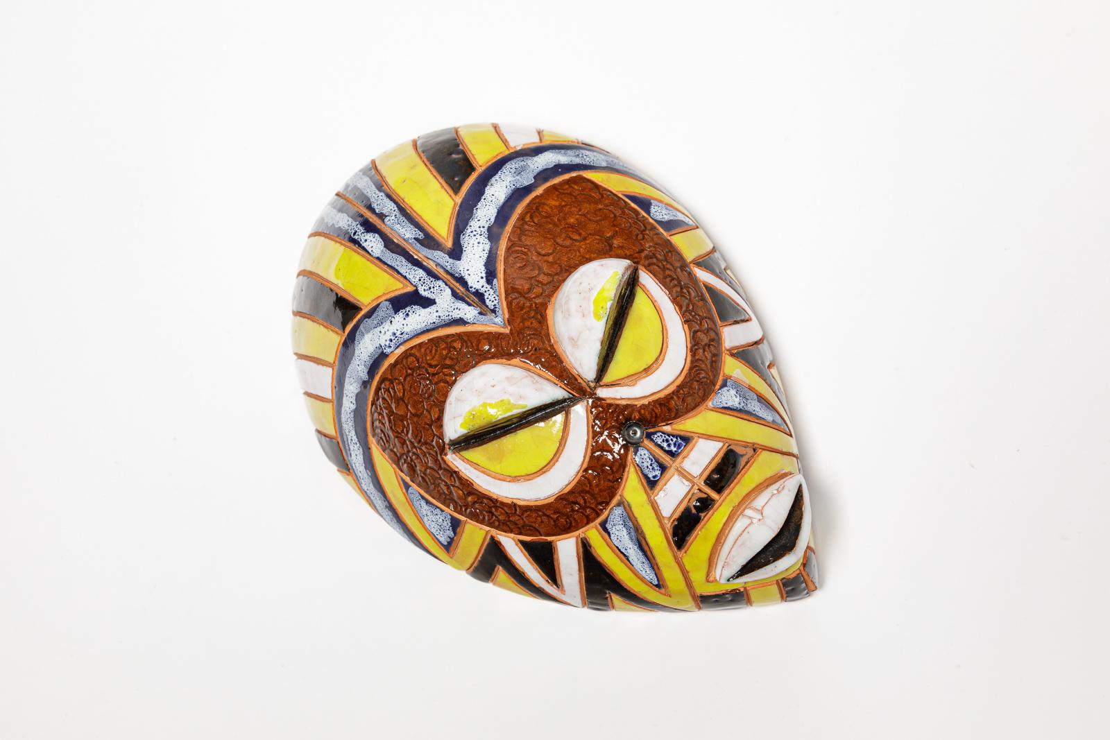 Contemporary Lukia XXIth century design wall colored decorative african ceramic mask For Sale