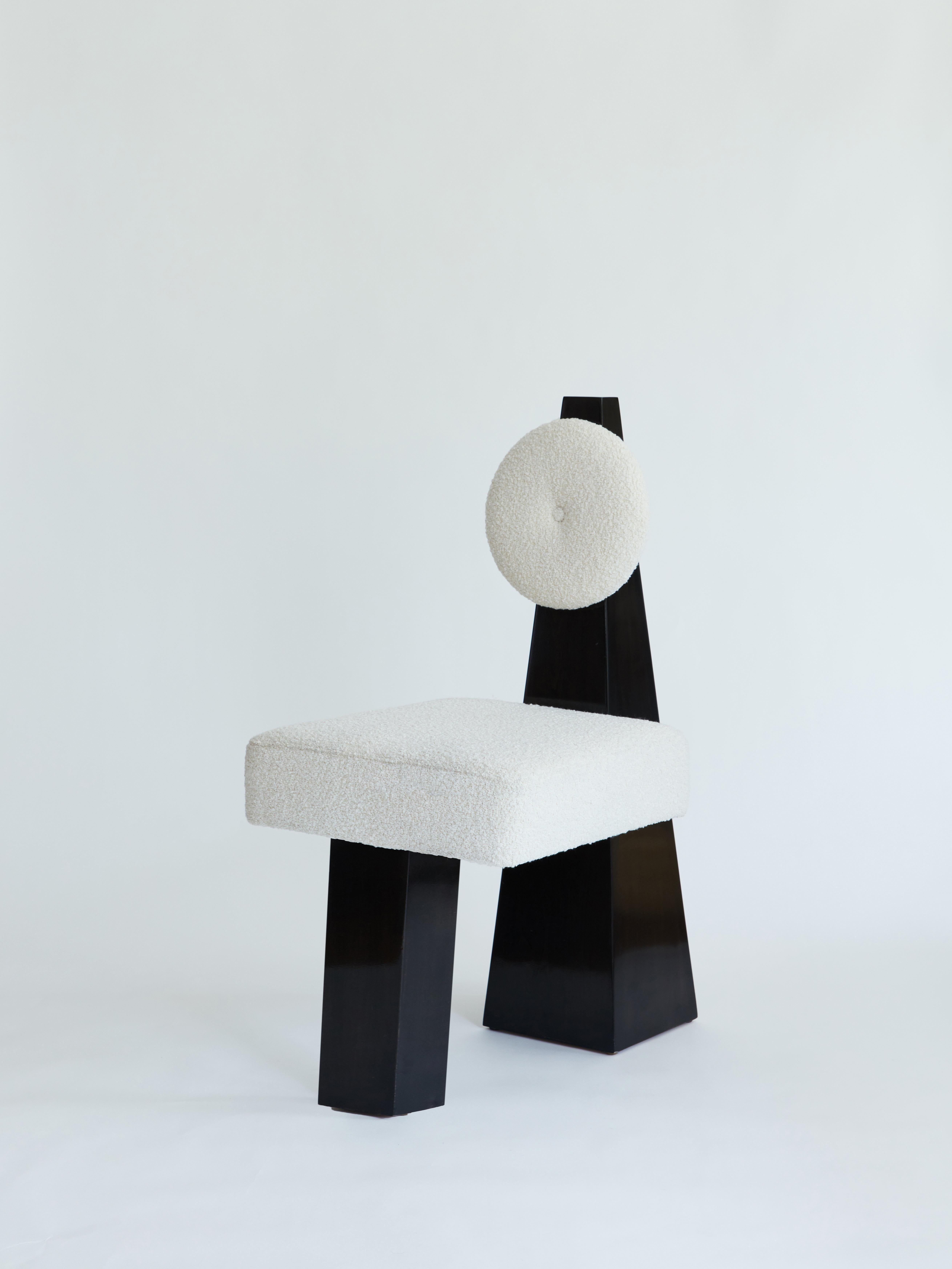 American Lula Chair, Ivory Bouclé & Black Lacquer by Christian Siriano For Sale