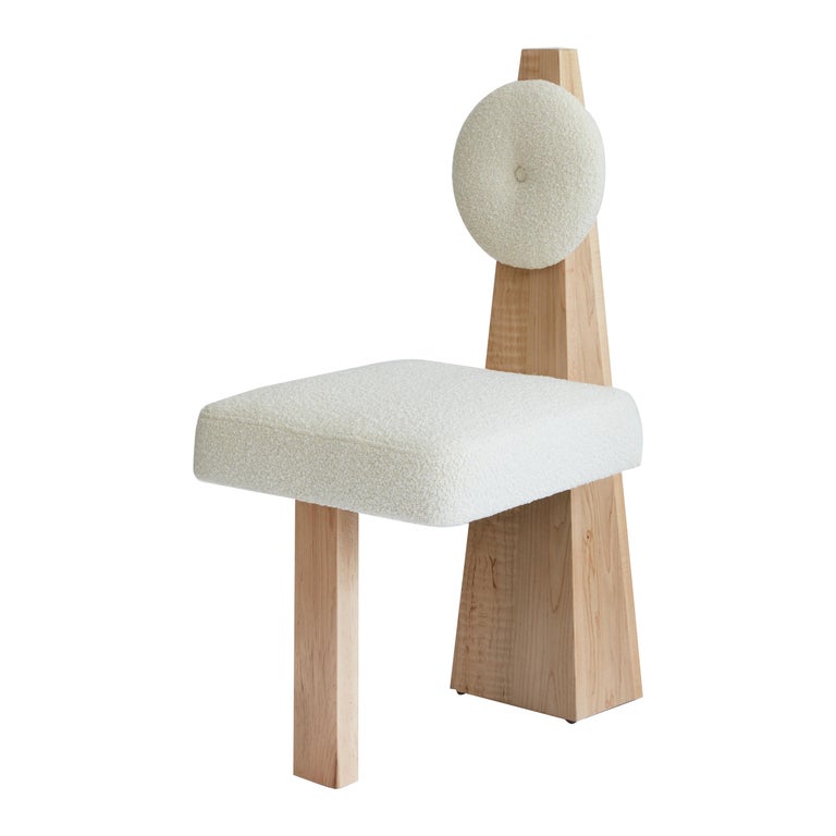 Lula Chair, Ivory Bouclé & Natural Wood Chair by Christian Siriano For Sale
