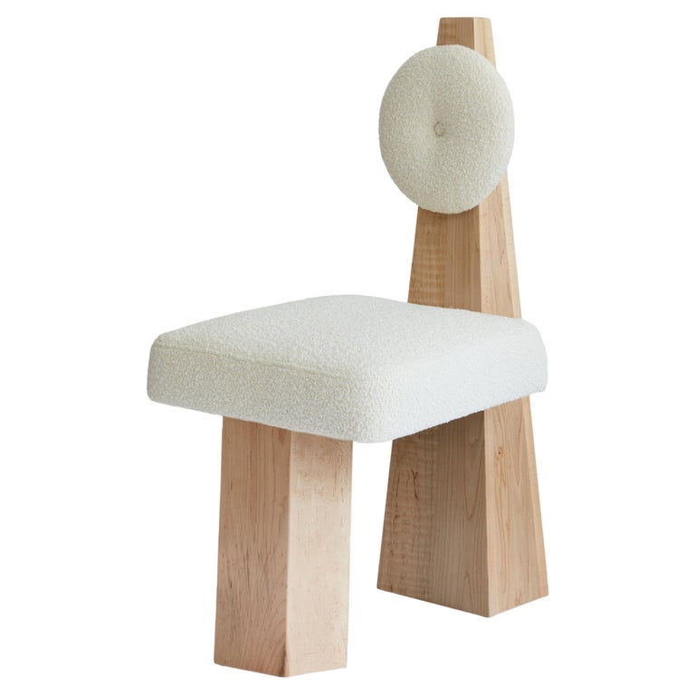 Lula Chair, Ivory Bouclé & Natural Wood Chair by Christian Siriano For Sale