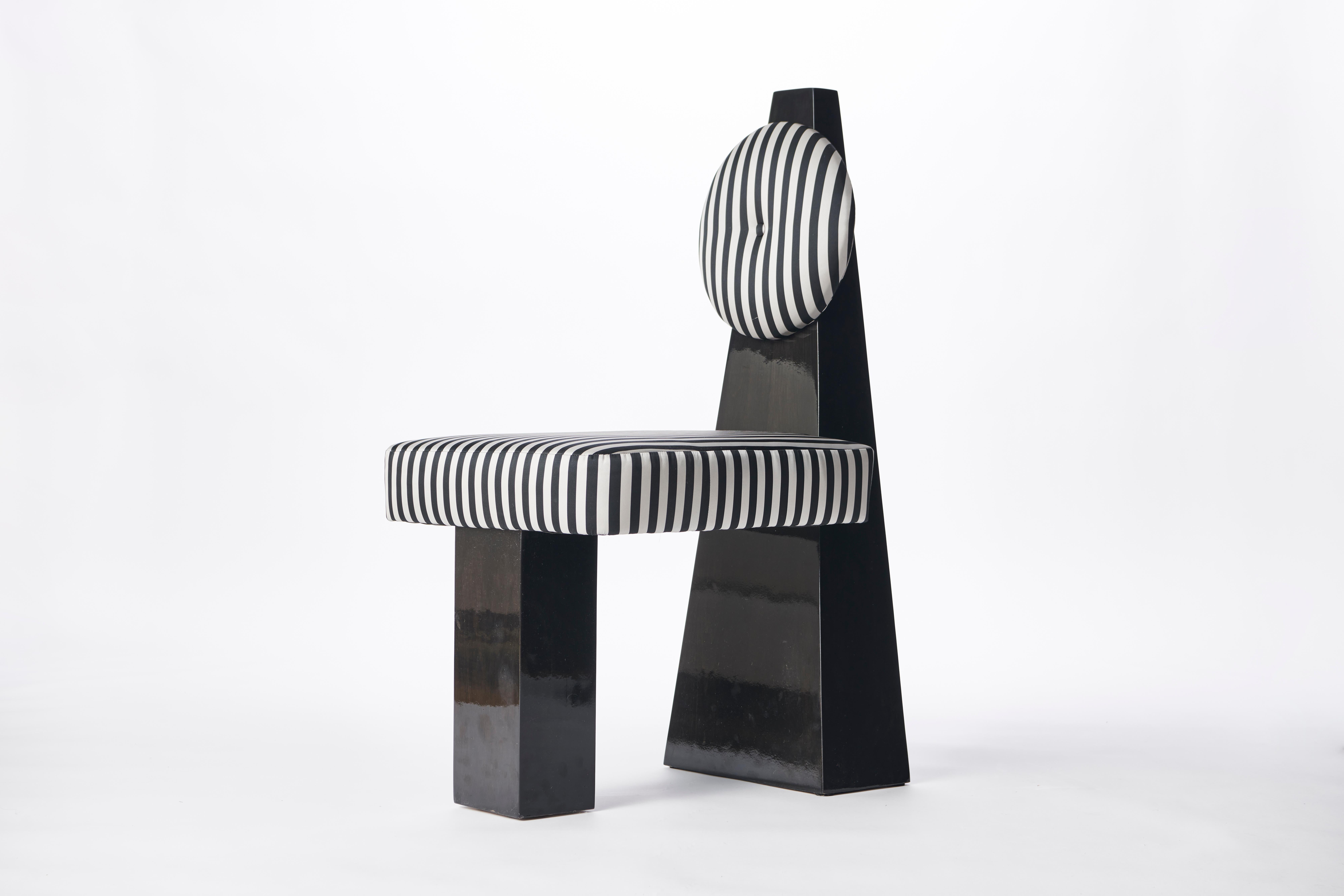 Modern Lula Chair, Stripe Silk & Black Lacquer by Christian Siriano For Sale