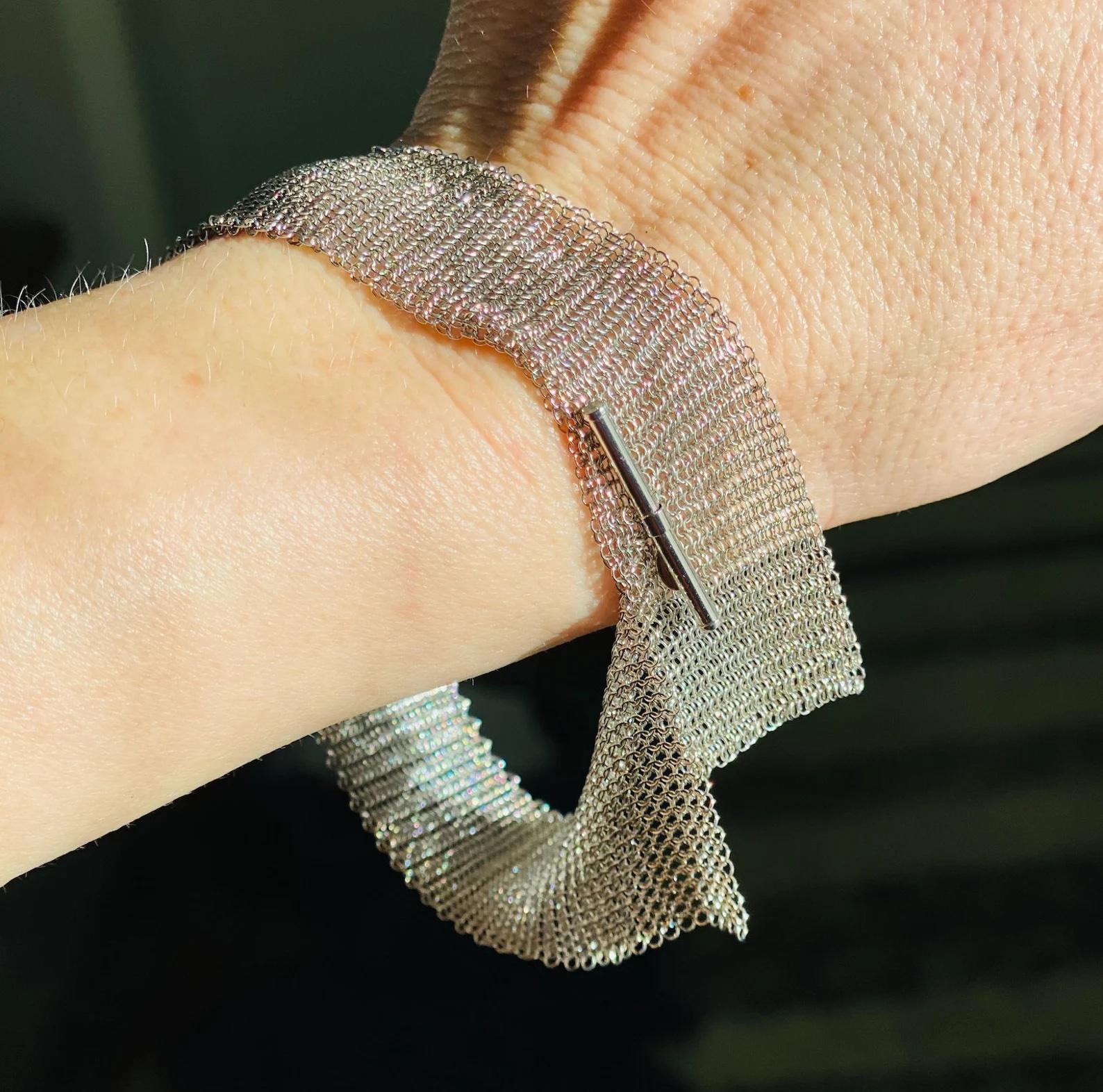Contemporary Lull, Sculptural Chainmaille Mesh Sterling Silver Bracelet by Ashley Childs