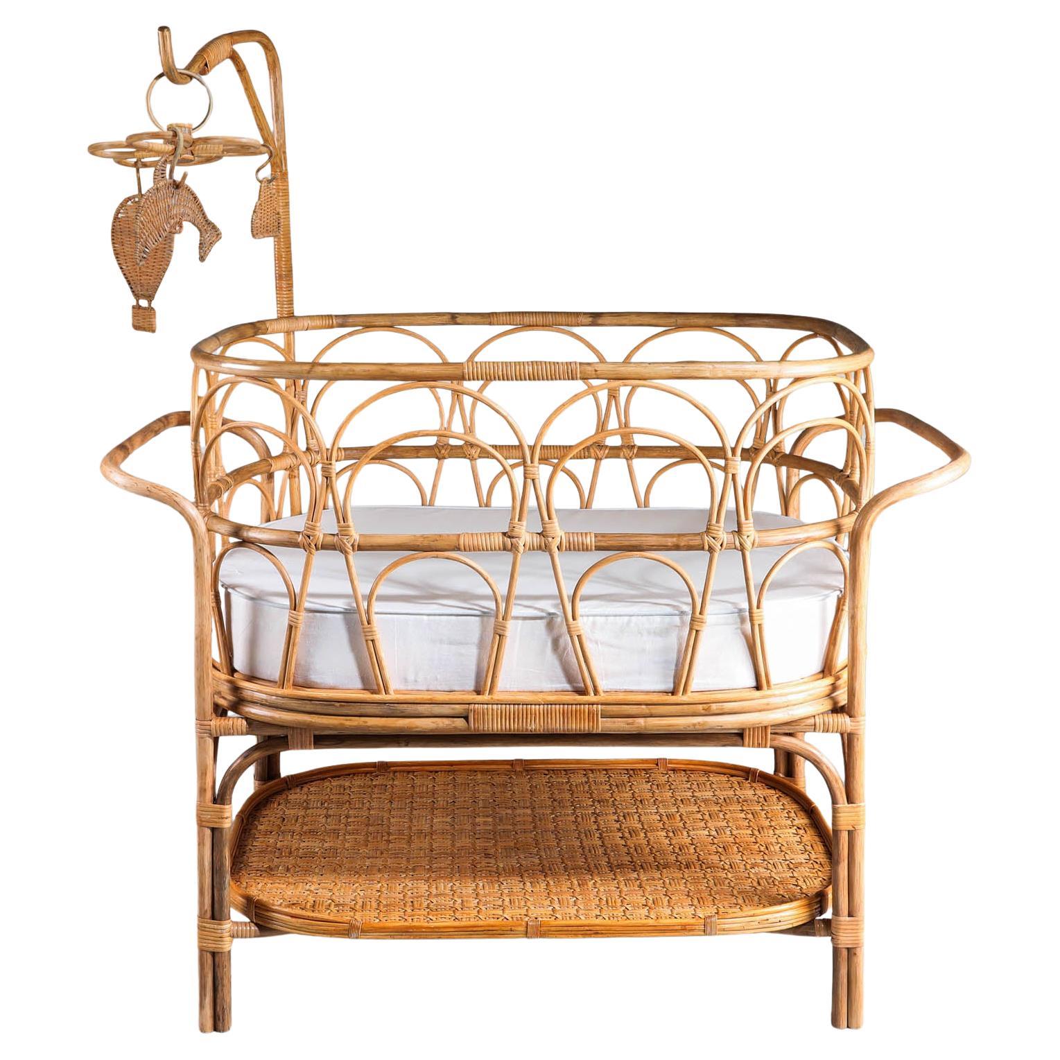 Lullaby Cane Bassinet in Brass by Cane, Viya By Vikram Goyal For Sale