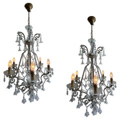 Lullaby in the Mist, Magnificent Pair of Murano Glass Chandeliers, 1950's