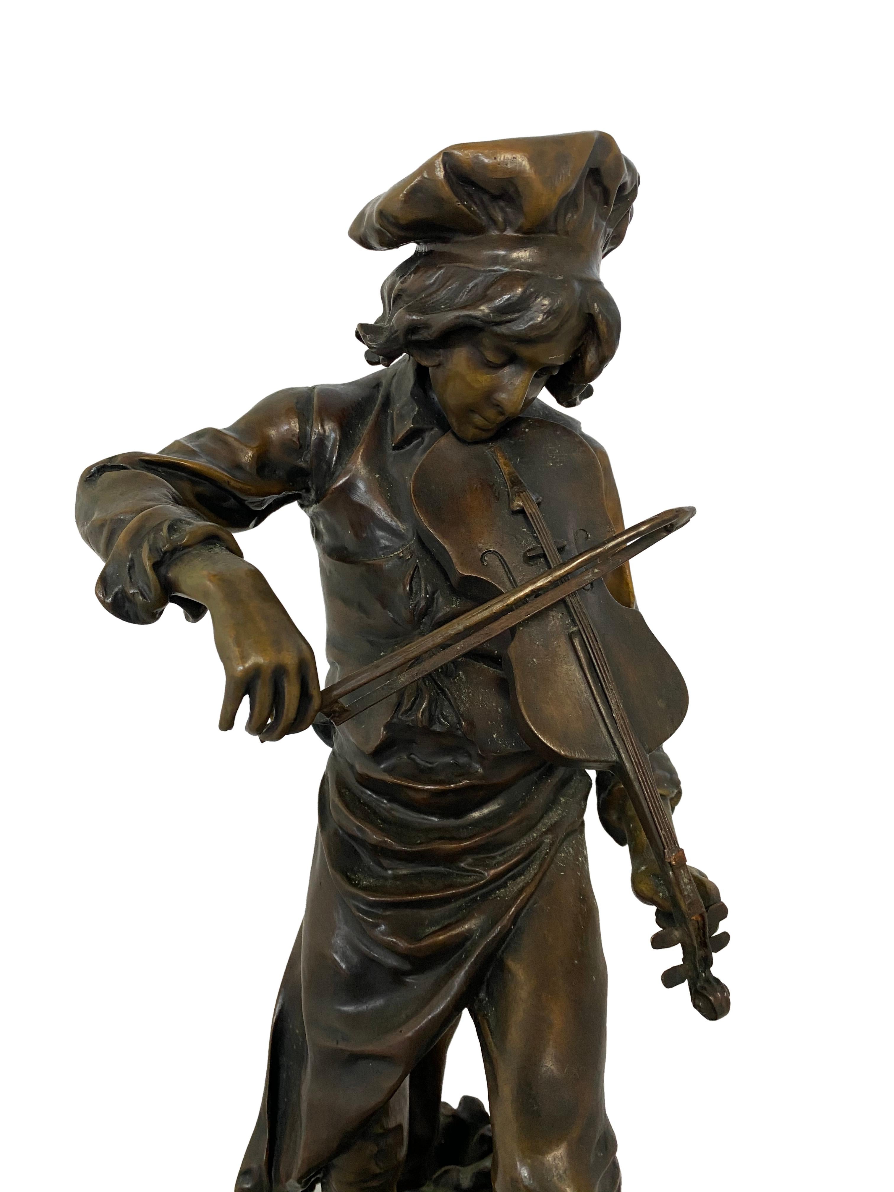 Baroque Lulli Enfant French Violin Player Sculpture, 20th Century For Sale