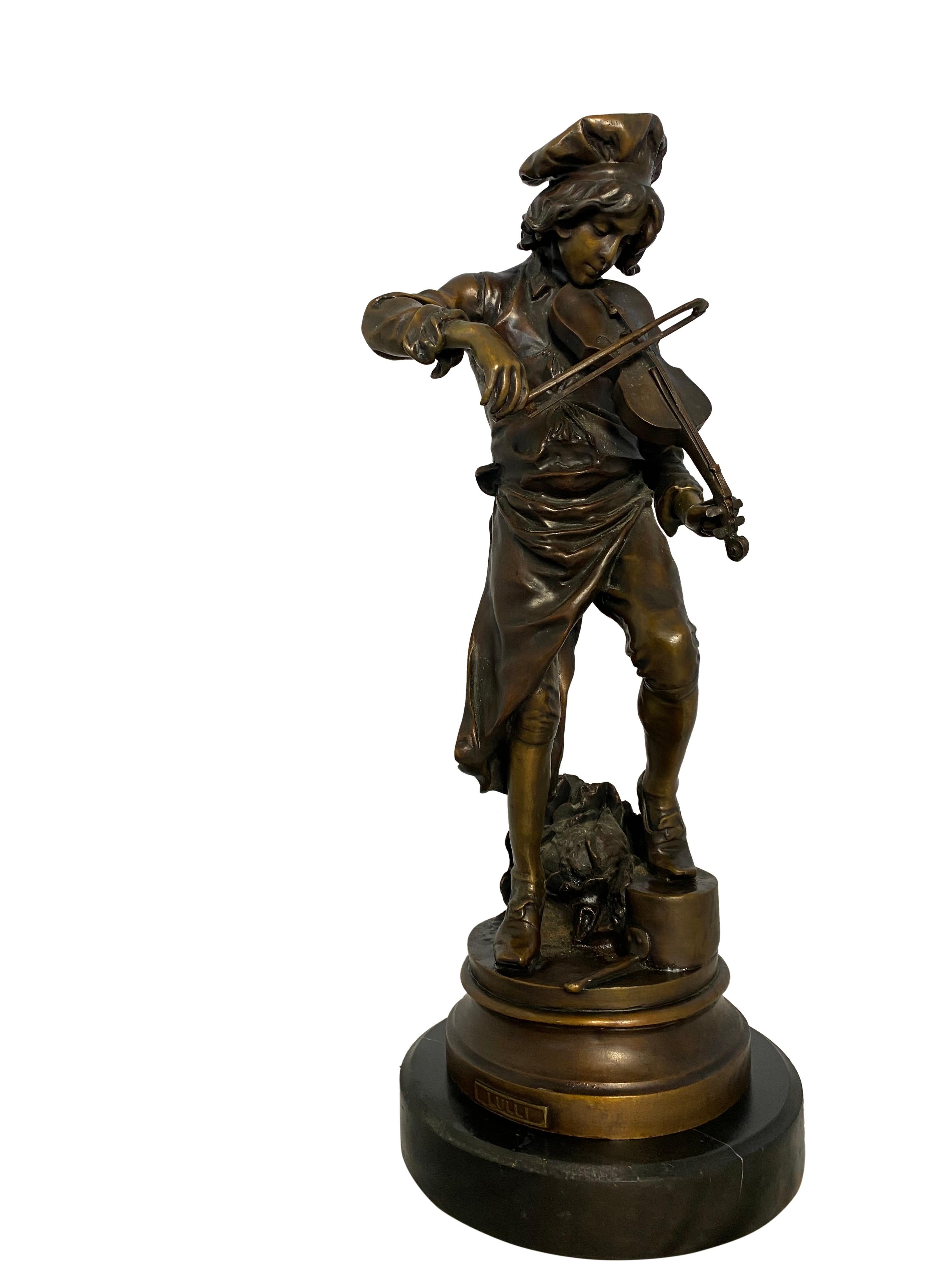 Lulli Enfant French Violin Player Sculpture, 20th Century In Good Condition For Sale In London, GB