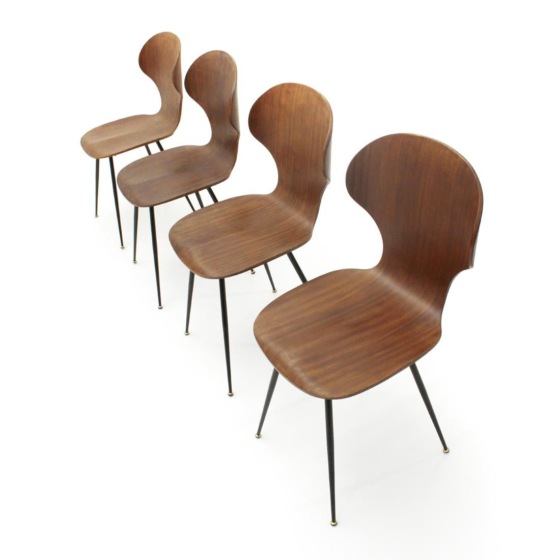 Metal Lully Plywood Chair by Carlo Ratti for Industria Legni Curvati, Set of Four