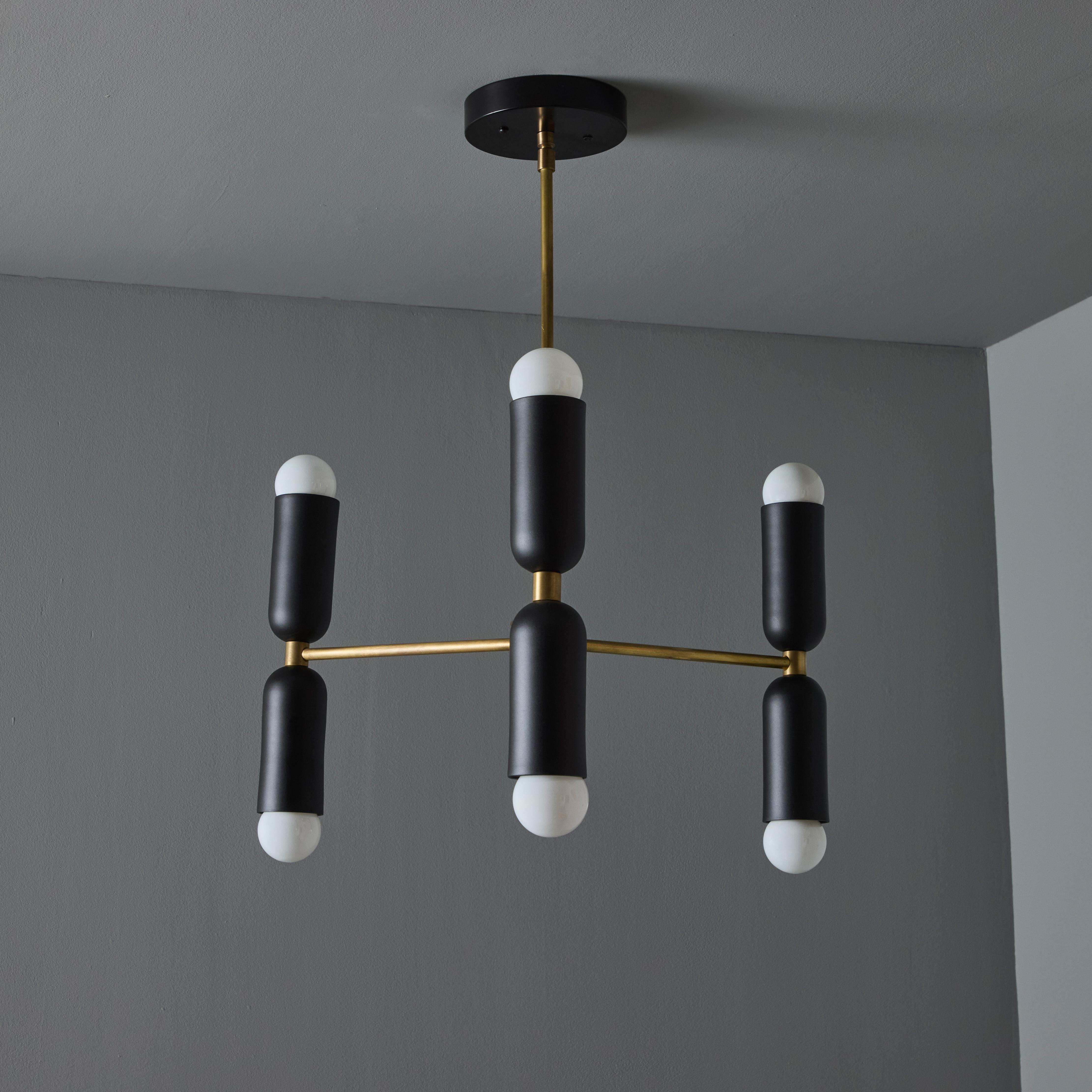 American 'Lulu' 3-Arm Chandelier in Black & Brass by Alvaro Benitez For Sale